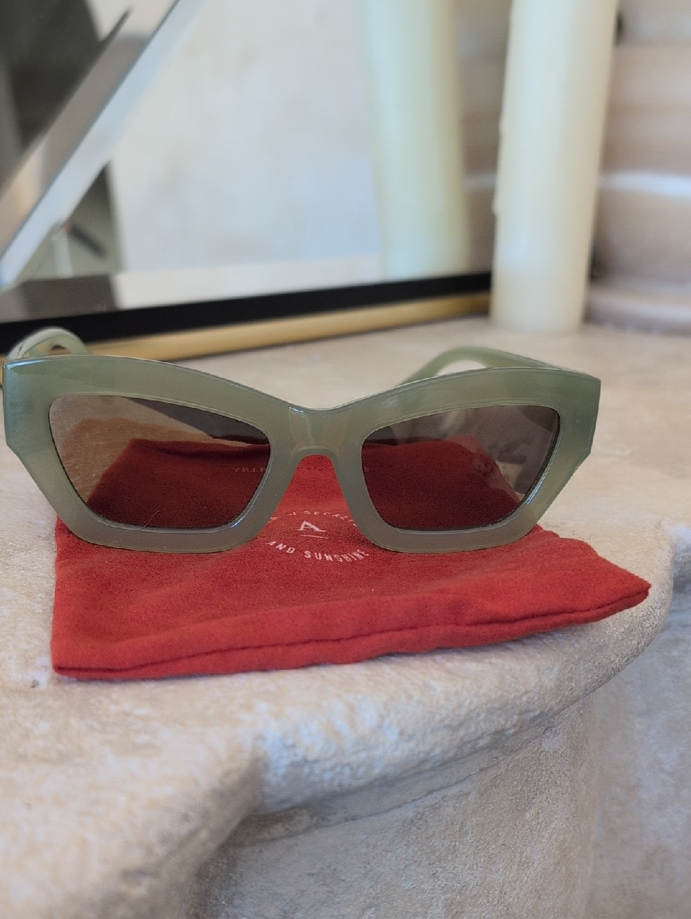 Anthropologie Olive Green Blocked Cat-Eye Sunglasses